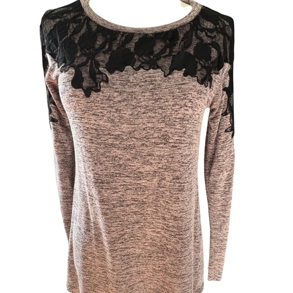 Maurices Womens Small Mauve Space Dye Cold Shoulder Lace Accent Long Sleeve Top